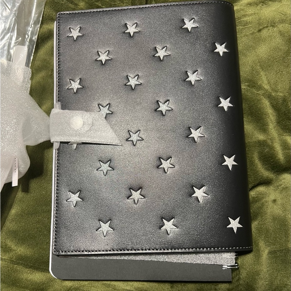 Coach Leather Black Star-Studded Notebook Cover